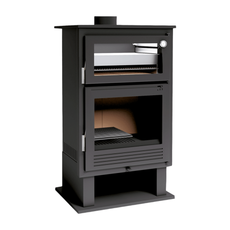 Poêle à bois en acier, four inox de face, bûcher inférieur - IceAway