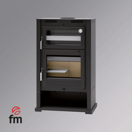Poêle à bois en acier, double combustion, Four supérieur de face en inox, bûcher inférieur - Warmilo
