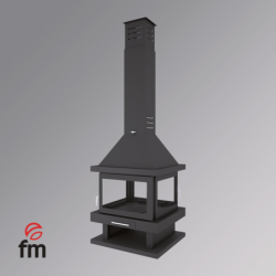 Cheminée centrale en acier, 2 portes, bûcher inférieur - ProvençaHeat