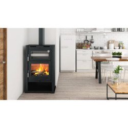 Poêle à bois en acier, double combustion, Four supérieur de face en inox, bûcher inférieur - Warmilo