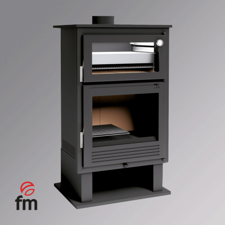Poêle à bois en acier, four inox de face, bûcher inférieur - IceAway