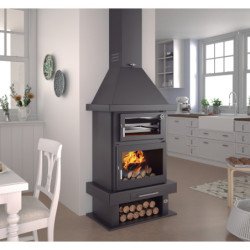 cheminée à bois en acier avec four supérieur, bûcher inférieur - Cuir&Feu