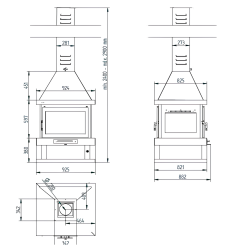 Cheminée centrale en acier, 2 portes, bûcher inférieur - ProvençaHeat
