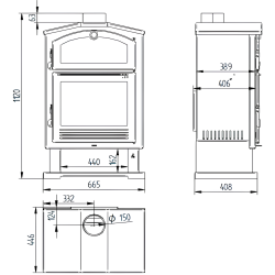 Poêle à bois en acier, four de face, bûcher inférieur - FlamRustique