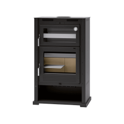 Poêle à bois en acier, double combustion, Four supérieur de face en inox, bûcher inférieur - Warmilo