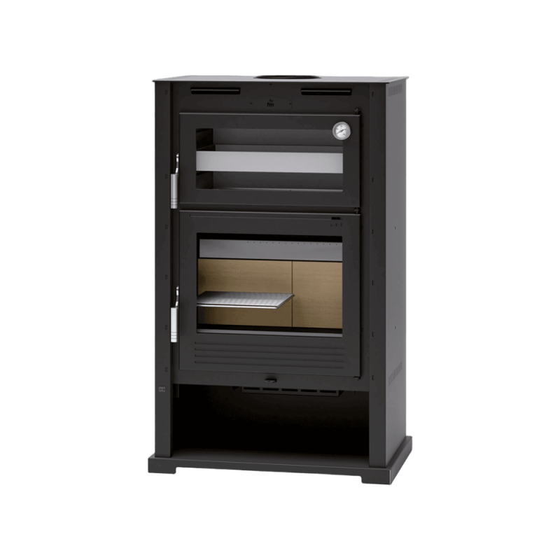 Poêle à bois en acier, double combustion, Four supérieur de face en inox, bûcher inférieur - Warmilo Poêle à bois en acier, double combustion, Four supérieur de face en inox, bûcher inférieur - Warmilo