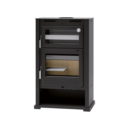 Poêle à bois en acier, double combustion, Four supérieur de face en inox, bûcher inférieur - Warmilo